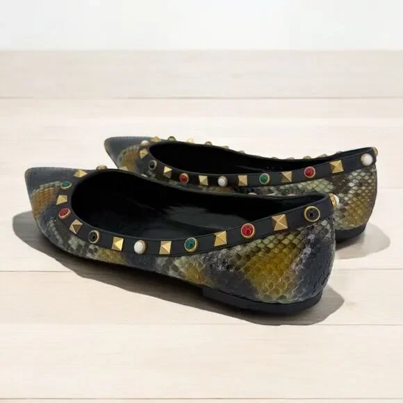 VALENTINO Garavani Rockstud Snakeskin Ballet Flats Size IT37.5 - Picture 4 of 11